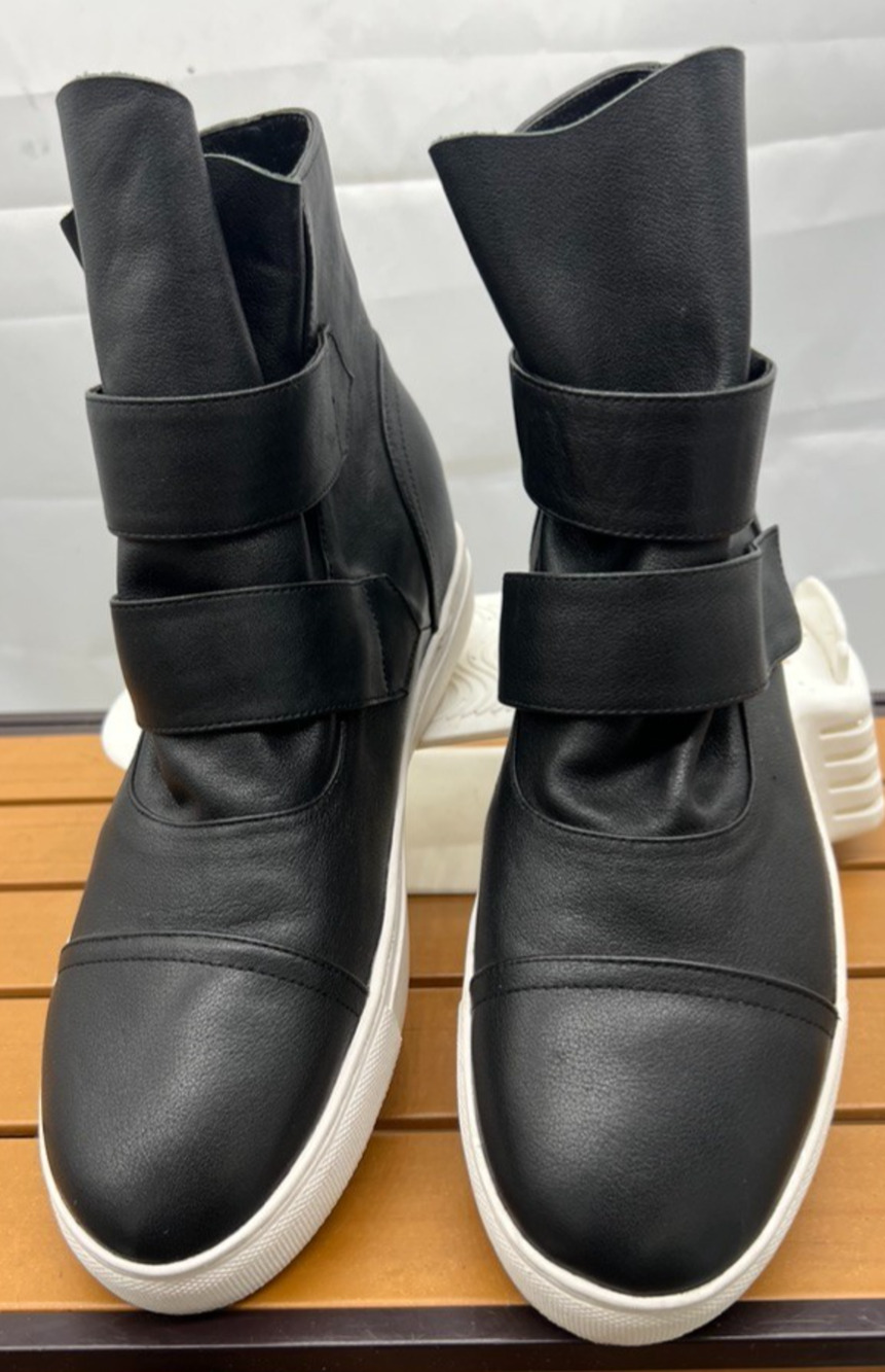 ALL BLACK Brand Black Kidskin Leather Banded High Top Sneakers Size EU 39/US 8.5